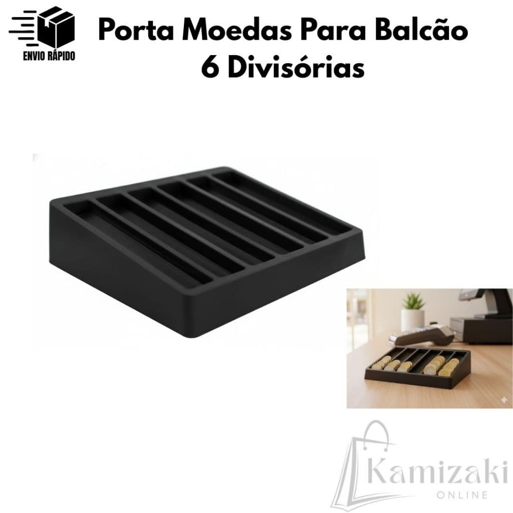 Porta Moedas com 6 Divisórias Organizador de Balcão para Autônomos e Lojistas Uso em Gavetas e Frentes de Caixa 19x15cm