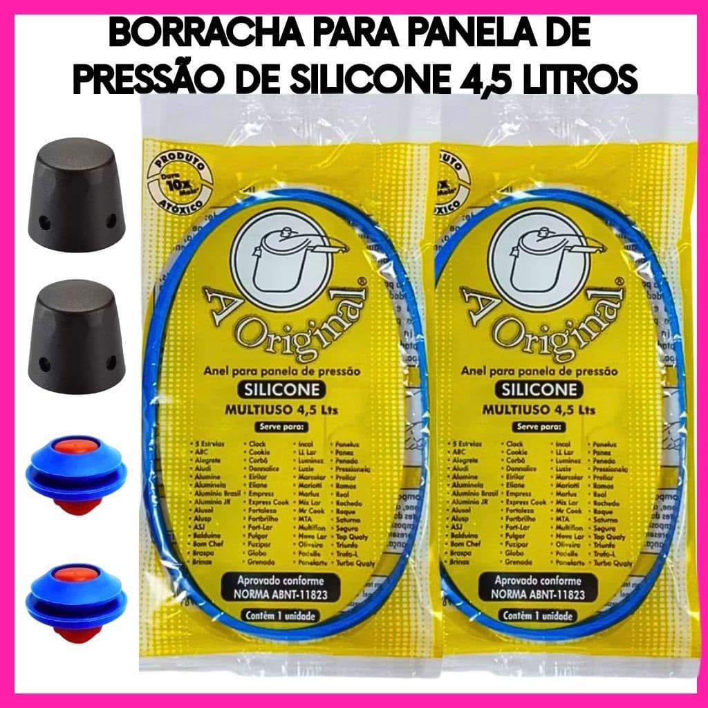 Borracha Panela de Pressão 4,5 Litros Silicone + 2 Válvulas + 2 Pesos – 6 Peças