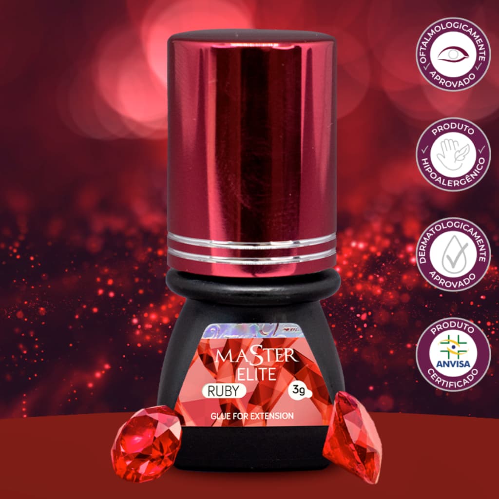 Cola Elite Master Ruby 3g Adesivo Extensão Cilios Hipoalergênico Viscosidade Fina Seca Rápido