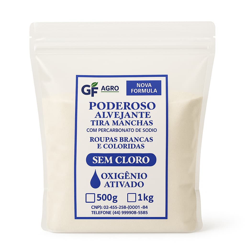 1 KG- Alvejante Poderoso com Percarbonato de Sódio Tira Manchas Roupas Brancas e Coloridas -GF Agro