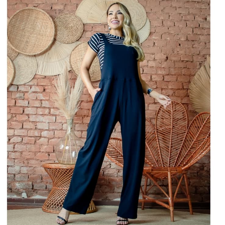 Jardineira longa viscolycra tendência moda feminina