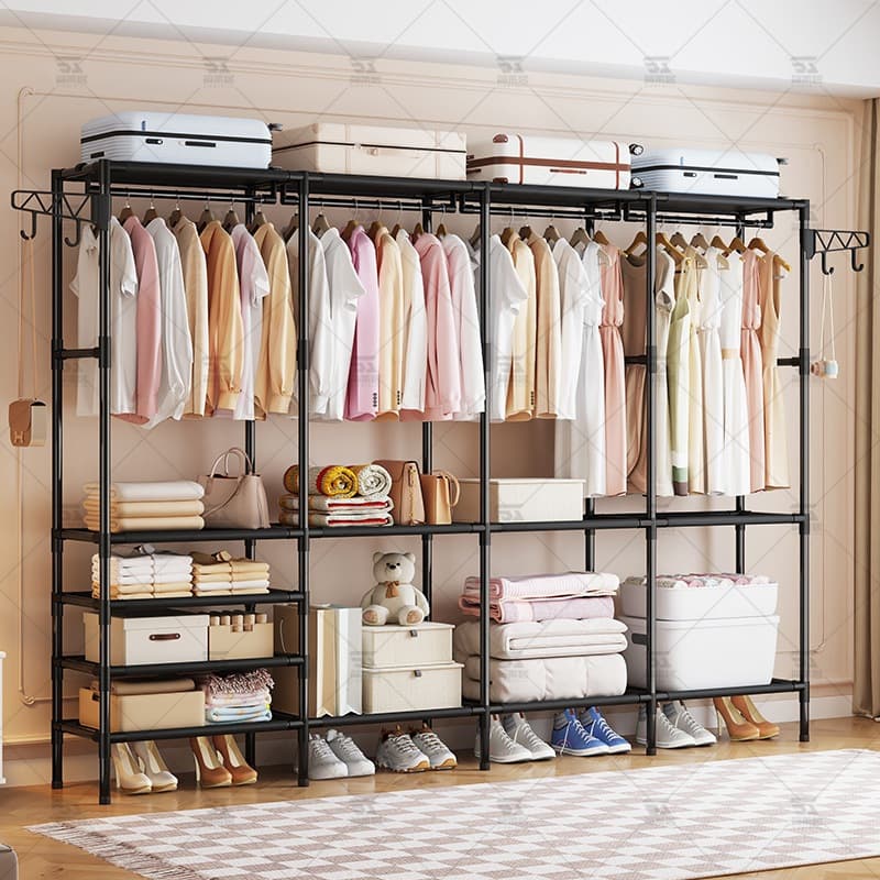 Arara Guarda Roupa 4 Divisórias Grande Armário Organizador Multiuso Roupeiro Cabideiro Sapateira Closet G