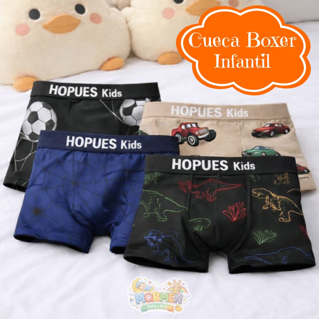 Kit 3/5 Cuecas Boxer Infantil Masculina Estampada Elástica Microfibra