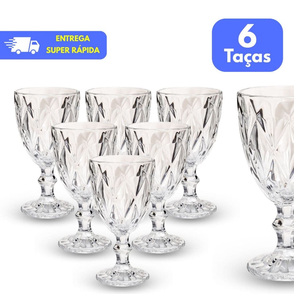 Jogo de Taça Diamante Copo Vidro Transparente Bico De Jaca 330ml