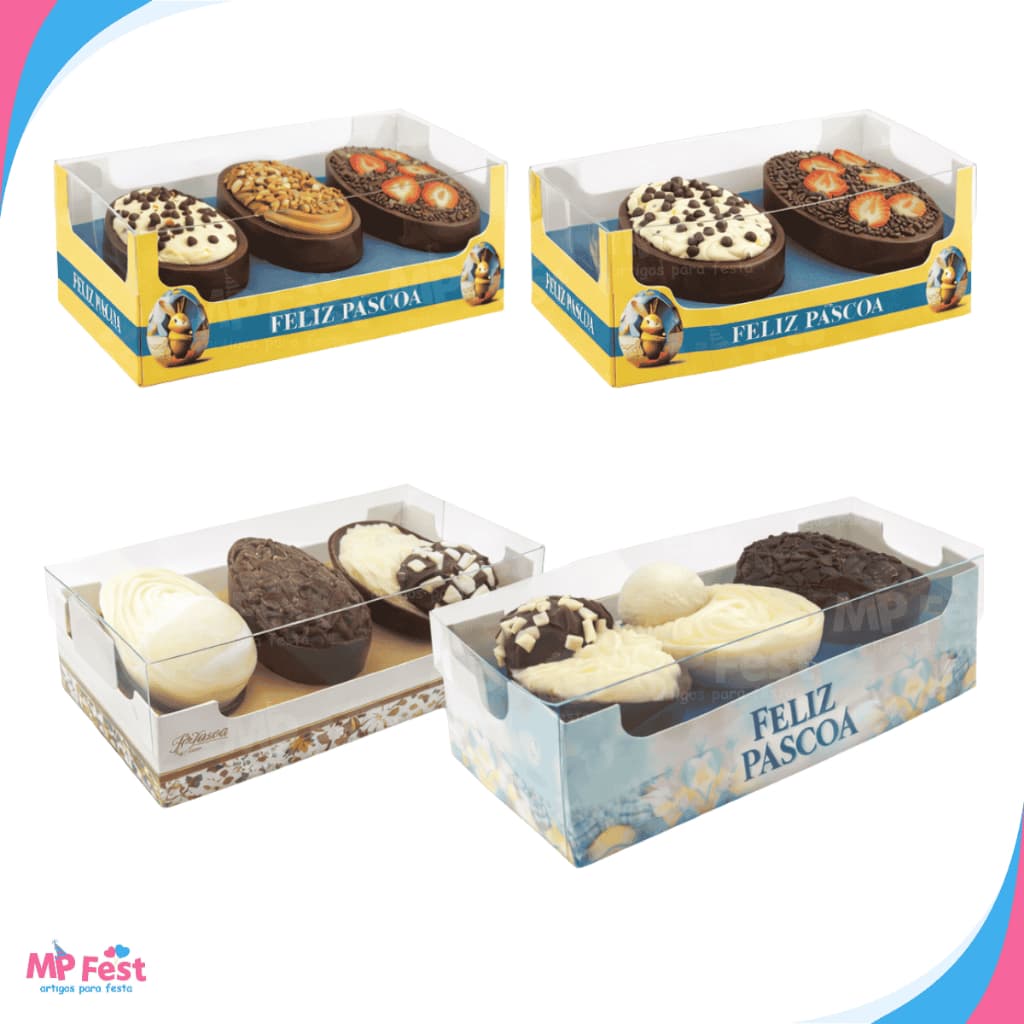 Kit 10 Caixas Degustação Duplo/Trio Ovos de Páscoa 50G - Embalagem Para Ovos MF