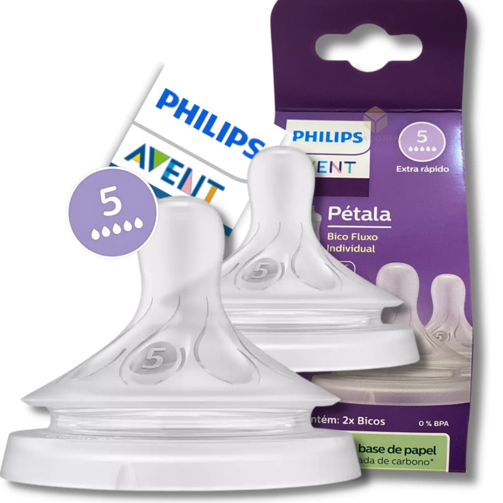 Bico Mamadeira Philips Avent Pétala 3.0 N°5 6m+ - Fluxo Extra Rápido- 2 Unidades Silicone 0% BPA