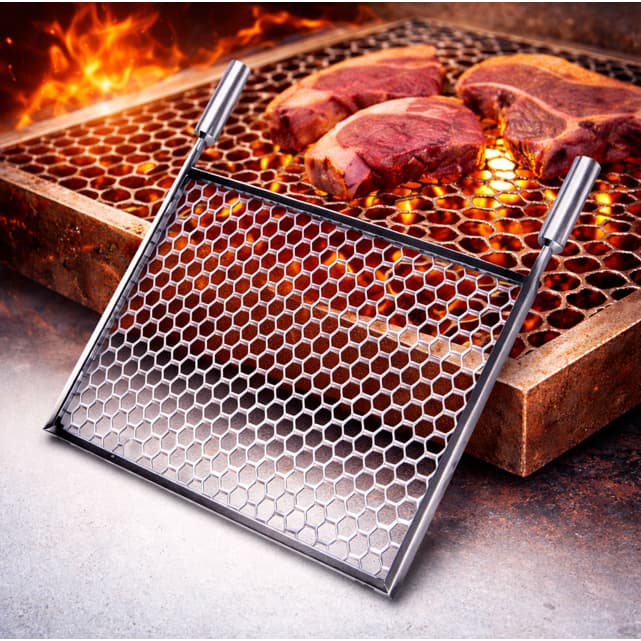 Grelha Churrasco Inox 430 Cabo De Alumínio Para Churrasqueira Peixe Carne Frango