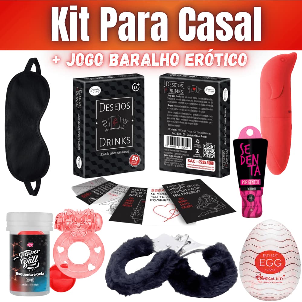 Kit Casal Completo 8 Itens Sensuais + Jogo de Cartas Erótico para Apimentar Relação