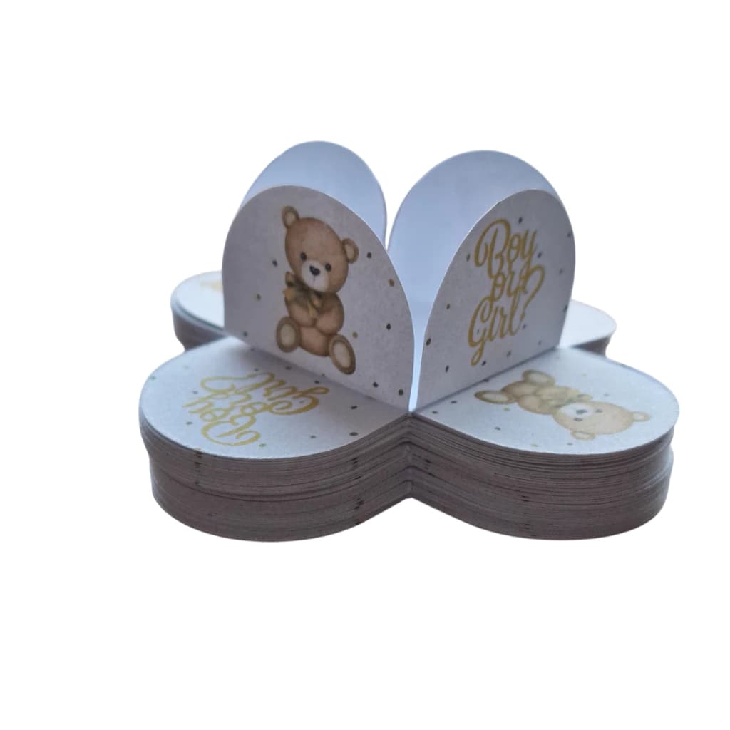 50~200 Forminhas 4 pétalas Festa Chá Revelação Ursinho Bege Neutro chá de Bebê