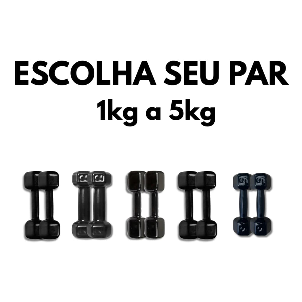 Par de Halter Sextavado Emborrachado 1kg a 5kg Musculação Treino Funcional Academia Casa Fitness Exercícios Força
