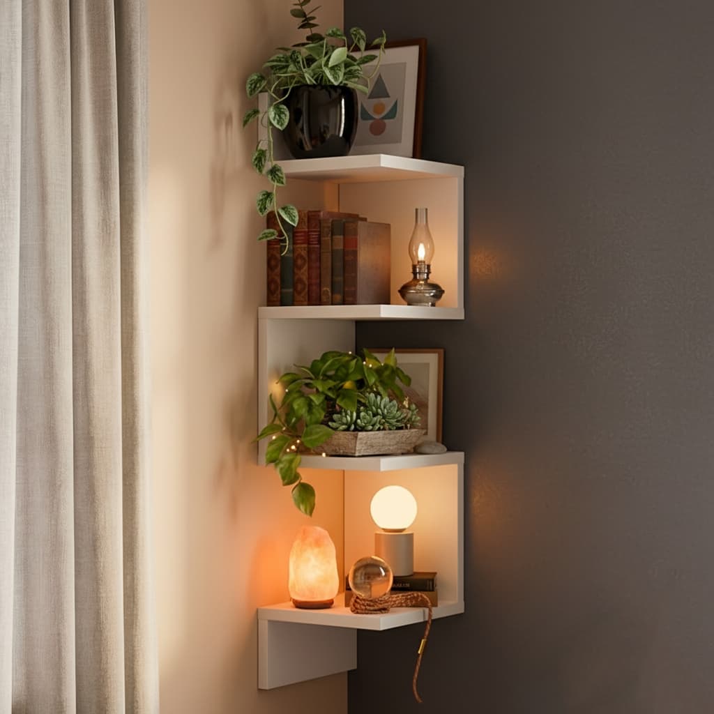 Prateleira De Canto Livros Nicho Mdf Decoração Branca Preta