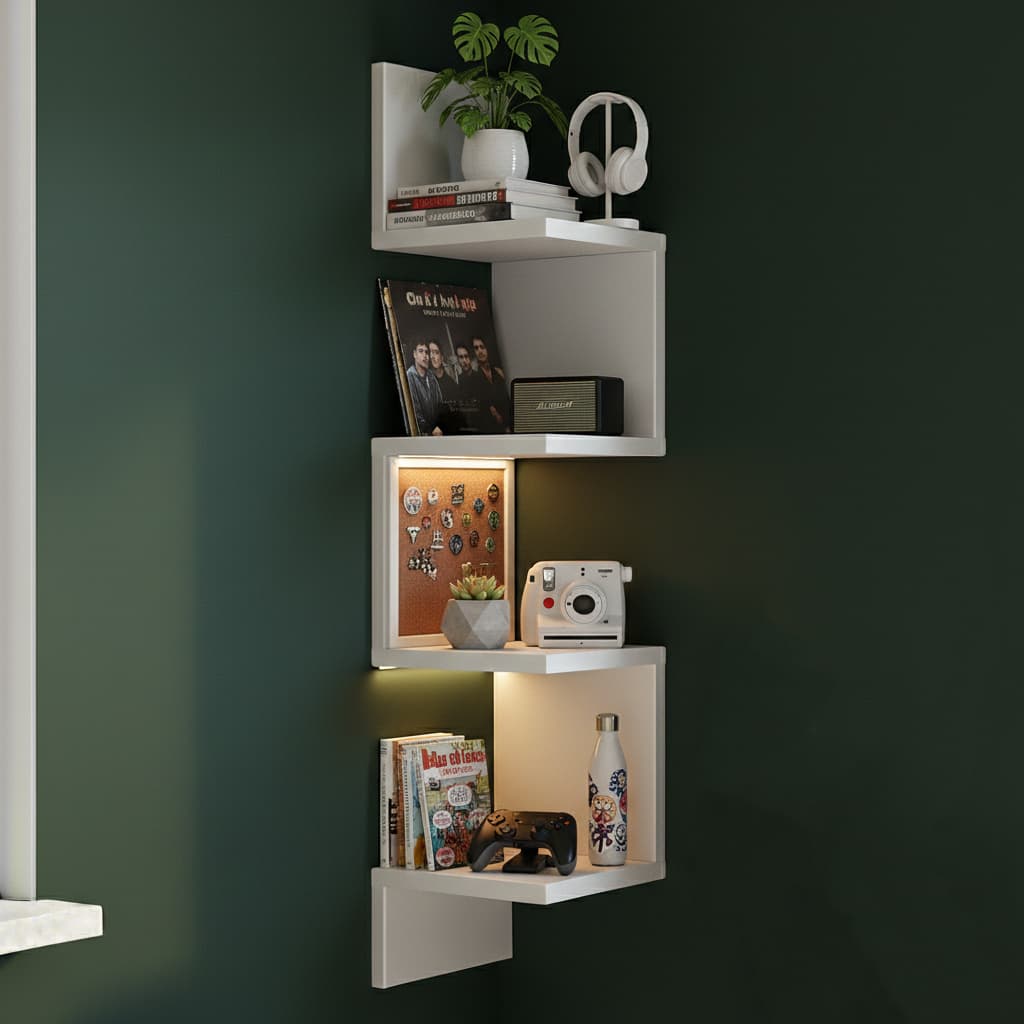 Prateleira De Canto Reto Branco Estante Livros Nicho 80 Preta