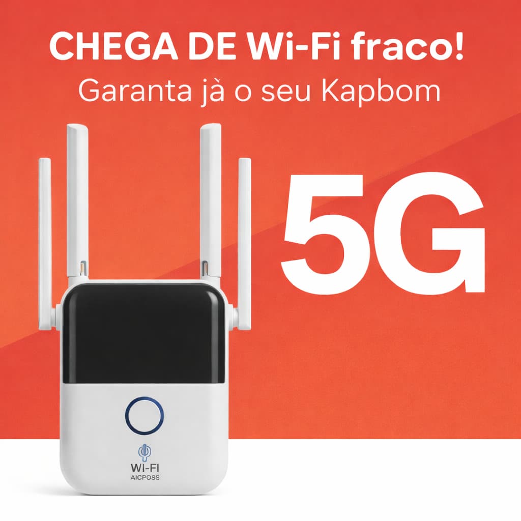 Amplificador de Sinal Wi-Fi Dual Band 5G e 2.4G – Repetidor Sem Fio Rápido e Potente 1200Mbps