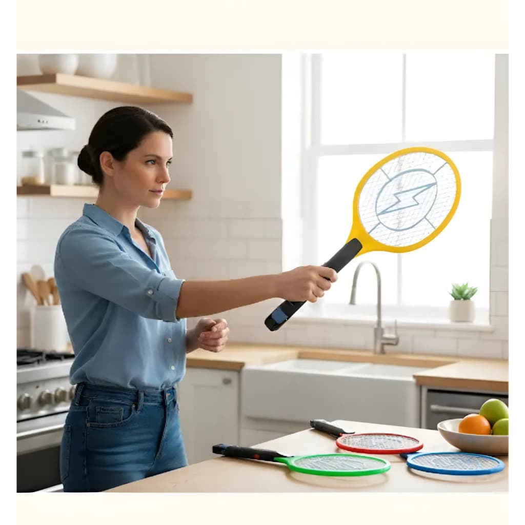 Raquete Elétrica Mata Mosca, Mosquito e Insetos Recarregável - Proteção Contra Dengue (Cores Sortidas)