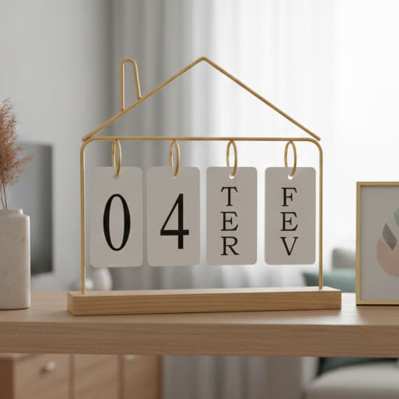 Calendário de Mesa Decorativo com Plaquinhas Preto/Dourado Permanente Escritório