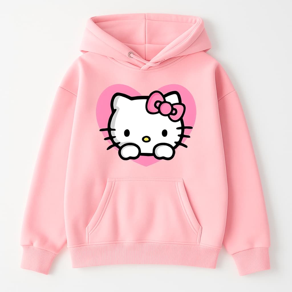 Blusa Moletom Infantil HK Gatinha Kawaii Fofa Geek Menina Cartoon