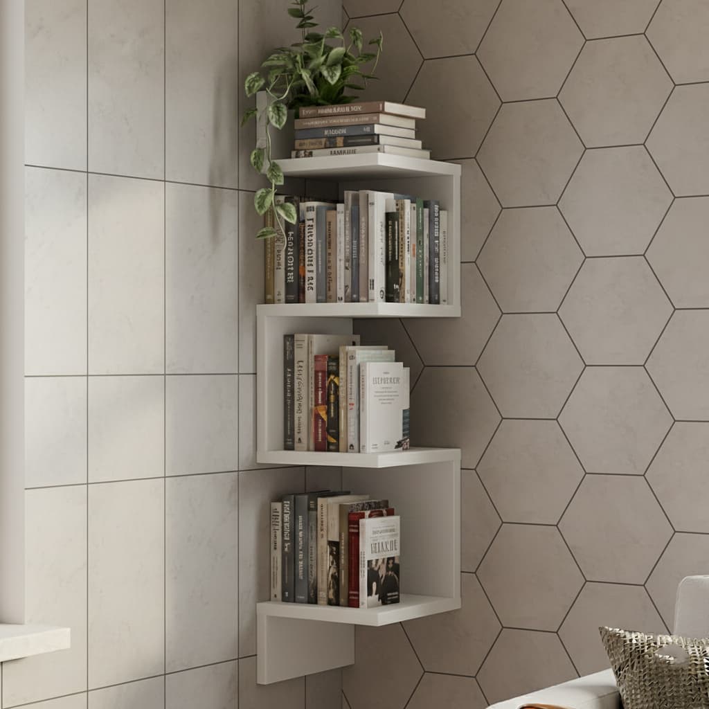 Prateleira De Canto Organizadora de Livros Nicho Decoração Branca Preto