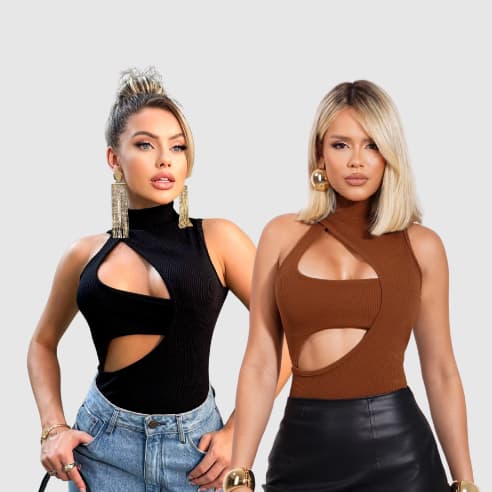 Kit Body Feminino Moda Gringa Malha Canelada Sem Bojo Vick