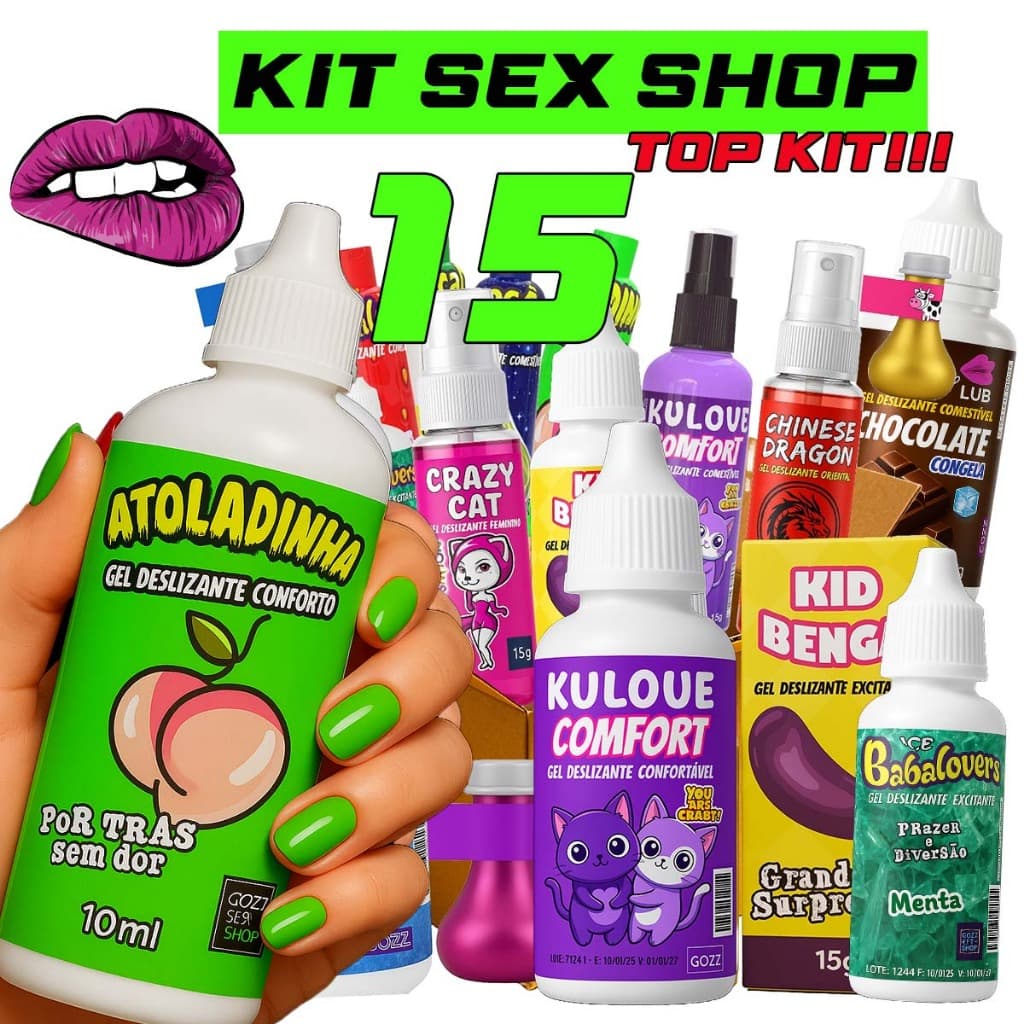 Kit Sex Shop 15 Itens Com Lubrificante Anal Atoladinha Tubo Grande