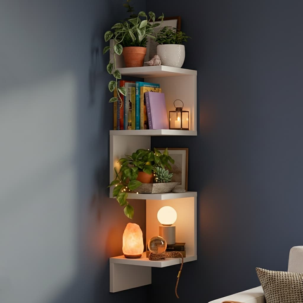 Prateleira De Canto Reto Mdf ou Mdp Branco Preto Para Livros Decoração Nicho 80 Cm