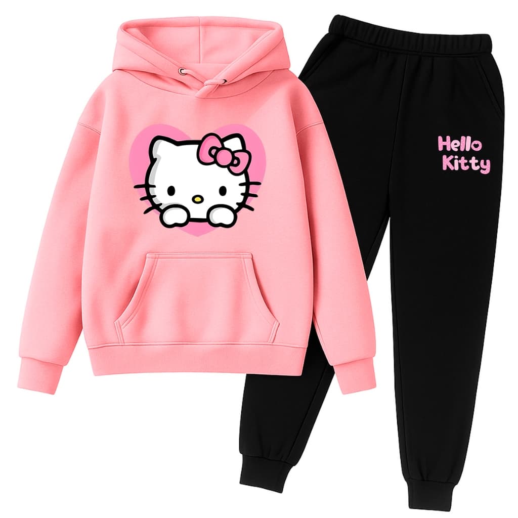 Conjunto Moletom Blusa e Calça Infantil H Kitty Gatinha Menina Kawaii Agasalho