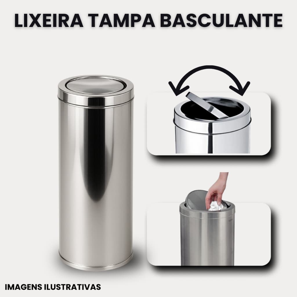 Lixeira Inox Basculante 3L a 50L – Tampa Vai e Vem Anti Odor