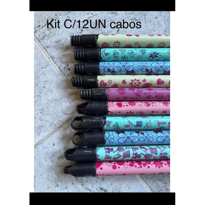 kit c/12un cabo de vassoura e rodo 1.20cm plastificado com rosca plástica