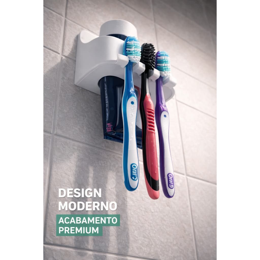 Suporte Porta Escovas e Pasta de Dente de Parede – Organizador com Fixação Forte Sem Furar