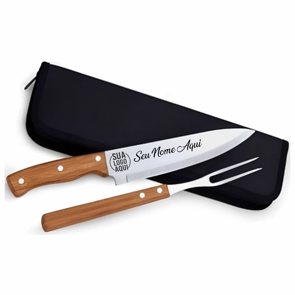 Kit Churrasco Faca e Garfo 2 peças Personalizado Nome Time Logo Empresa