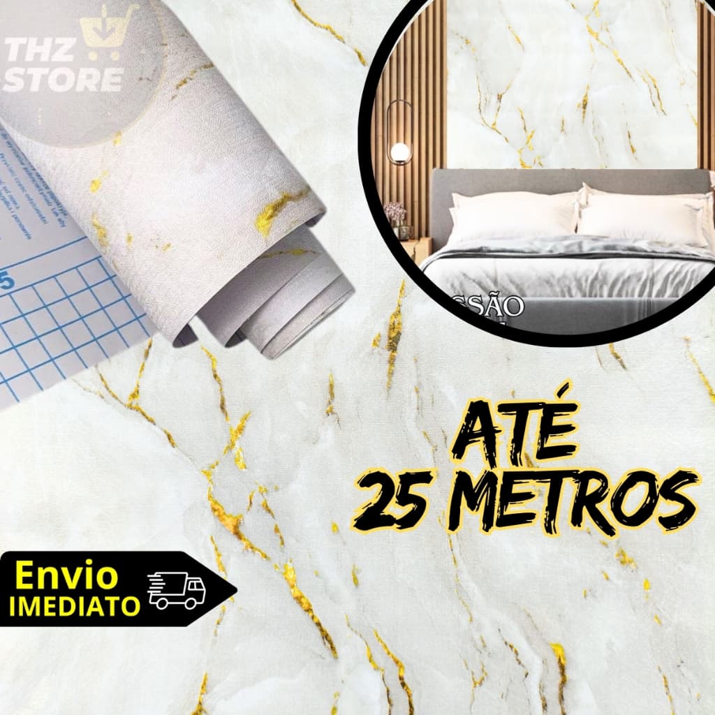 Papel de Parede Adesivo Marmore Dourado Texturizado 5 Metros Marmorizado Autocolante Sala Quarto