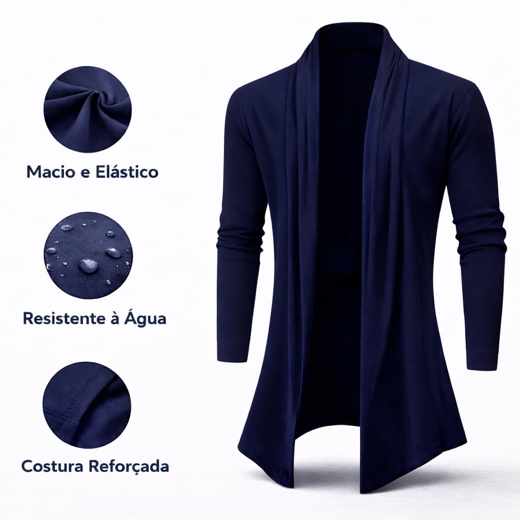 Blazer Cardigan Longo Masculino Casaco Casual