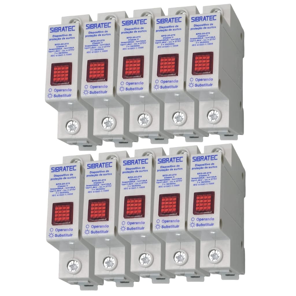 Kit Com 10 Protetor Contra Surtos Dps 20ka 275v Sibratec