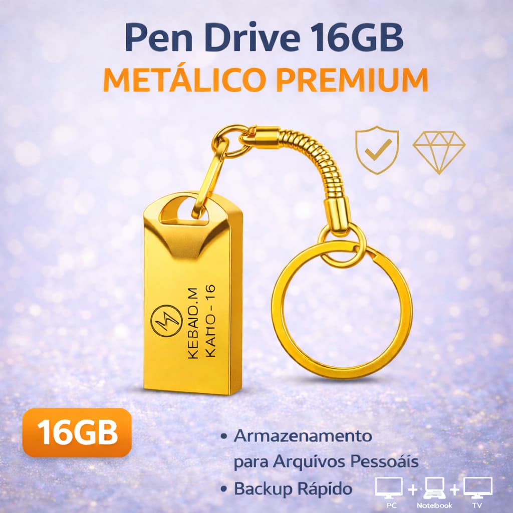 Pen Drive 16GB Metálico Premium Armazenamento para Arquivos Pessoais Backup