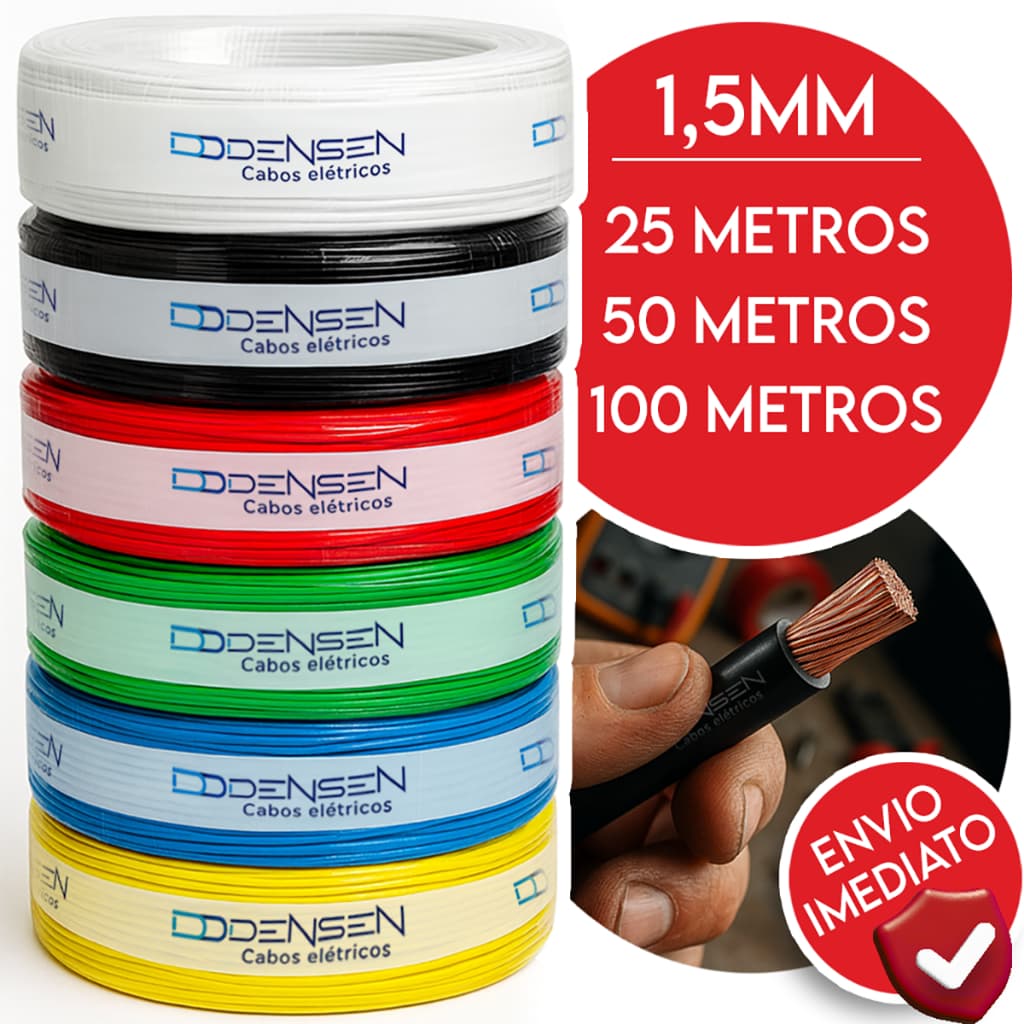 Fio Elétrico 1,5mm Cabo Flexível Rolo Com 25 50 e 100 Metros Anti-chamas