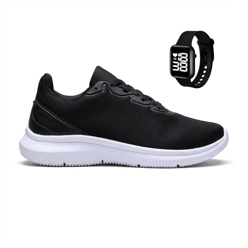 Kit Tênis Masculino confortavel + relógio digital preto academia corrida caminhada esportivo