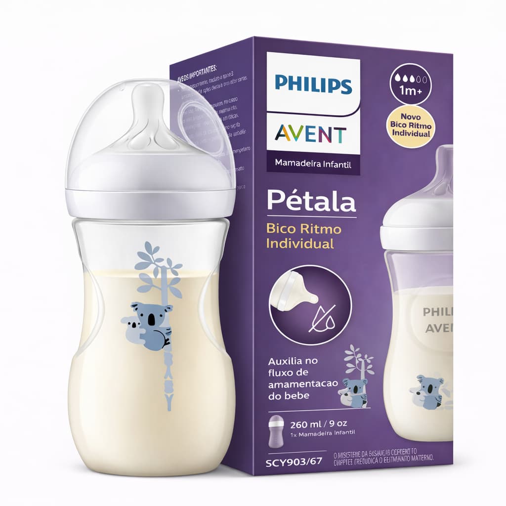 Mamadeira Pétala Avent 3.0 Decorada 260ml 3-6m Coala Philips Avent