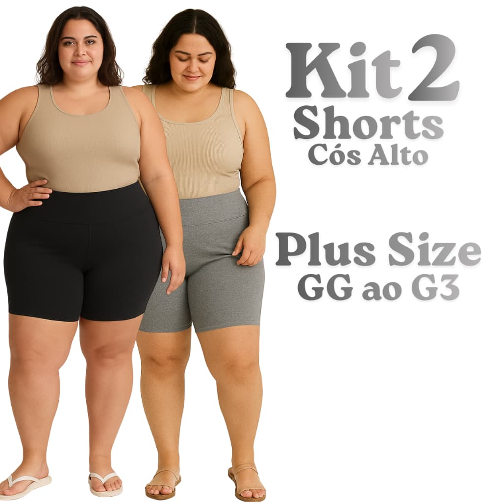 Kit 2 ou 1 Shorts Suplex Plus Size Feminino Meia Coxa Zero Bolinhas Cintura Alta Modelador GG ao G3