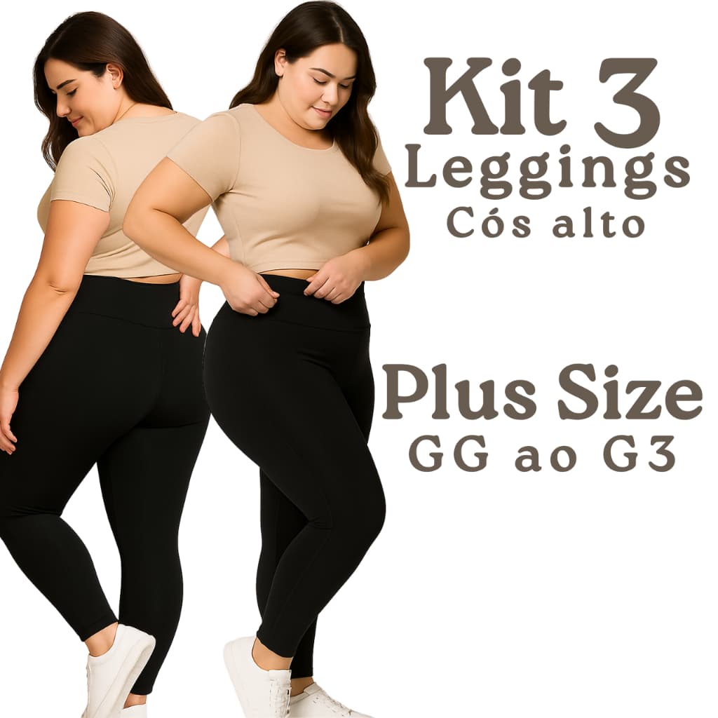 Kit 3 ou 2 Calças Legging Feminina Plus Size Básica Lisa Cintura Alta Dia a Dia Academia GG G1 G2 G3