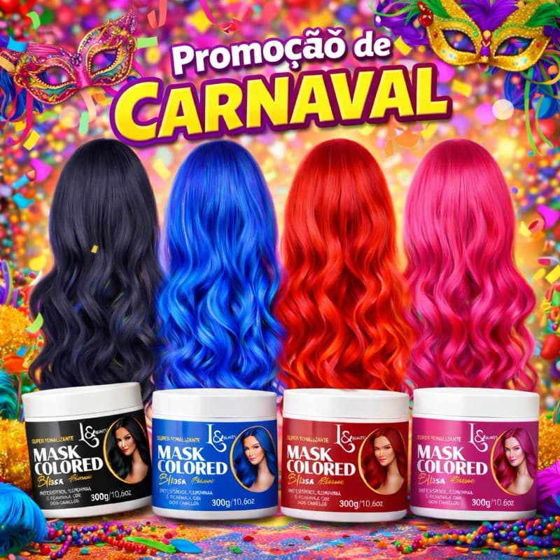 Máscara Tonalizante Coloridas Carnaval L&beauty 300g Sem Amônia Envio Imediato