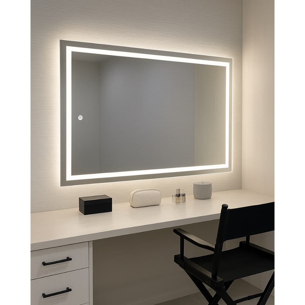 Espelho 3 Cores LED 80x100cm com Luz Retangular Bivolt Elegante Para Sala Banheiro e Maquiagem
