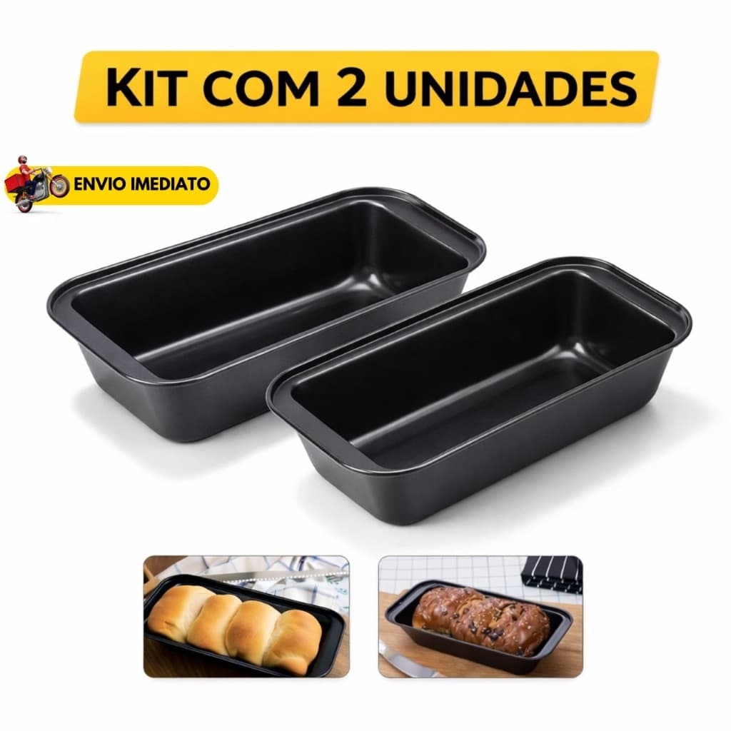Kit 2 Formas de Pão Antiaderente Aço Carbono Assadeira Forno Retangular para Bolo, Pão Caseiro e Torta