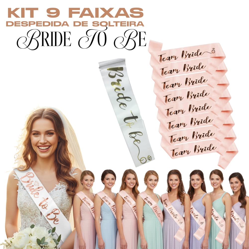 9 Faixas Despedida de Solteira Bride to Be Team Chá Lingerie - 1 Noiva e 8 Time da Noiva - Festa