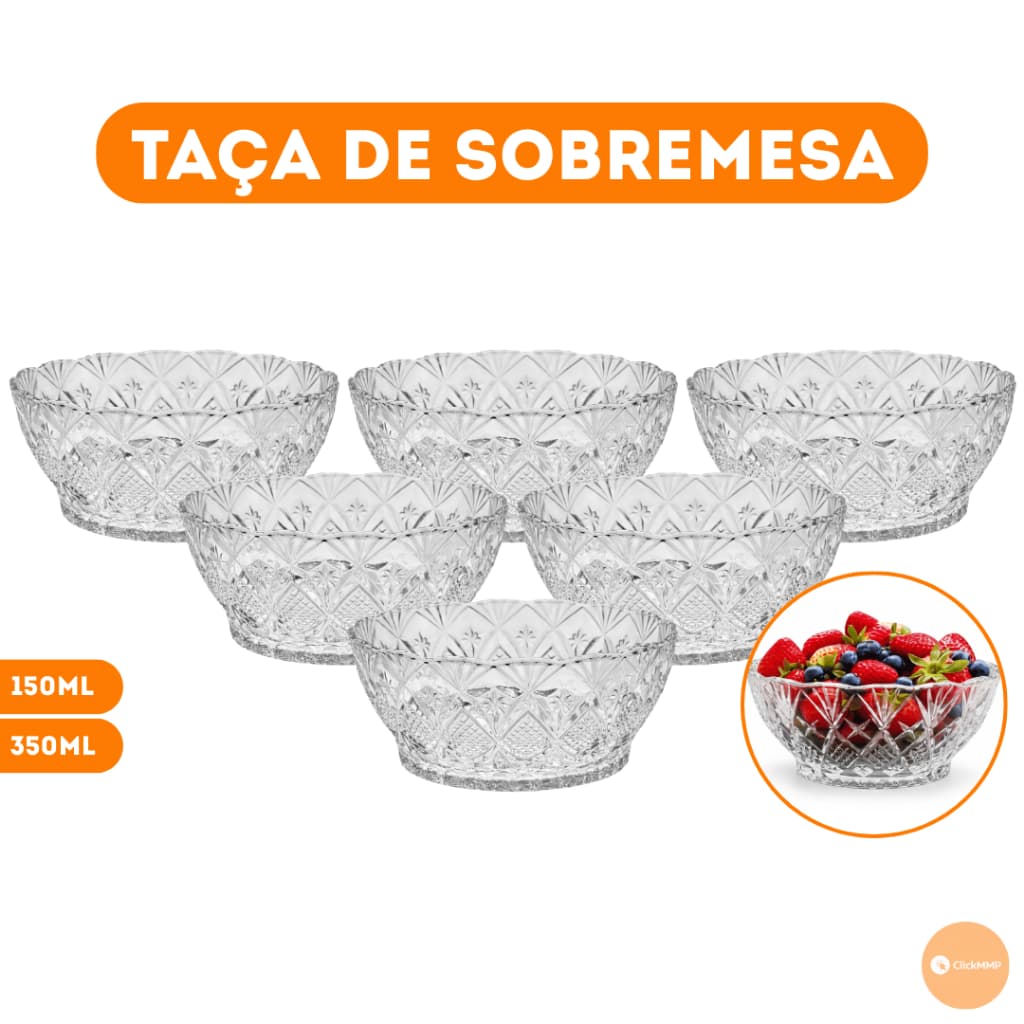 Kit 6/12 Taças de Vidro Sobremesa Premium Multiuso 110ml/350ml