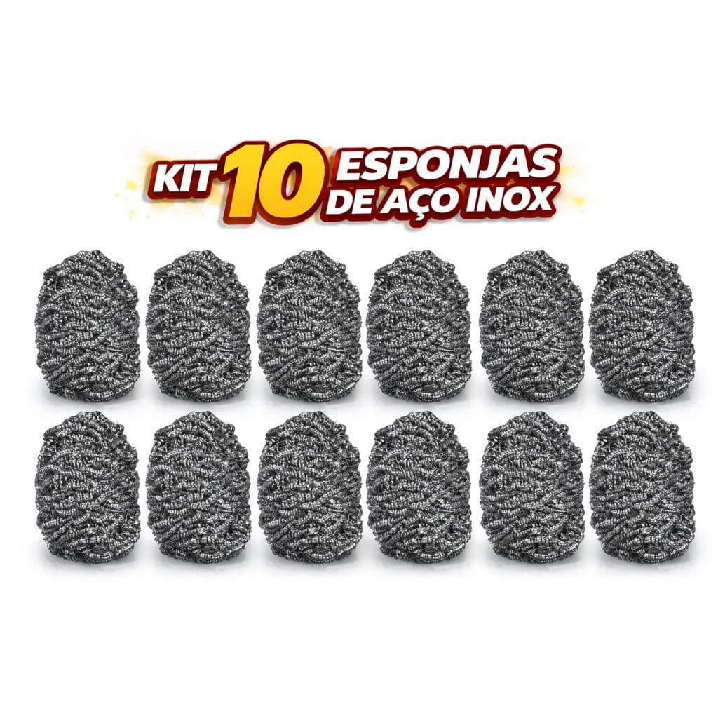 Esponja de aço inox para limpeza pesada com 10 unidades cada pesando 20g