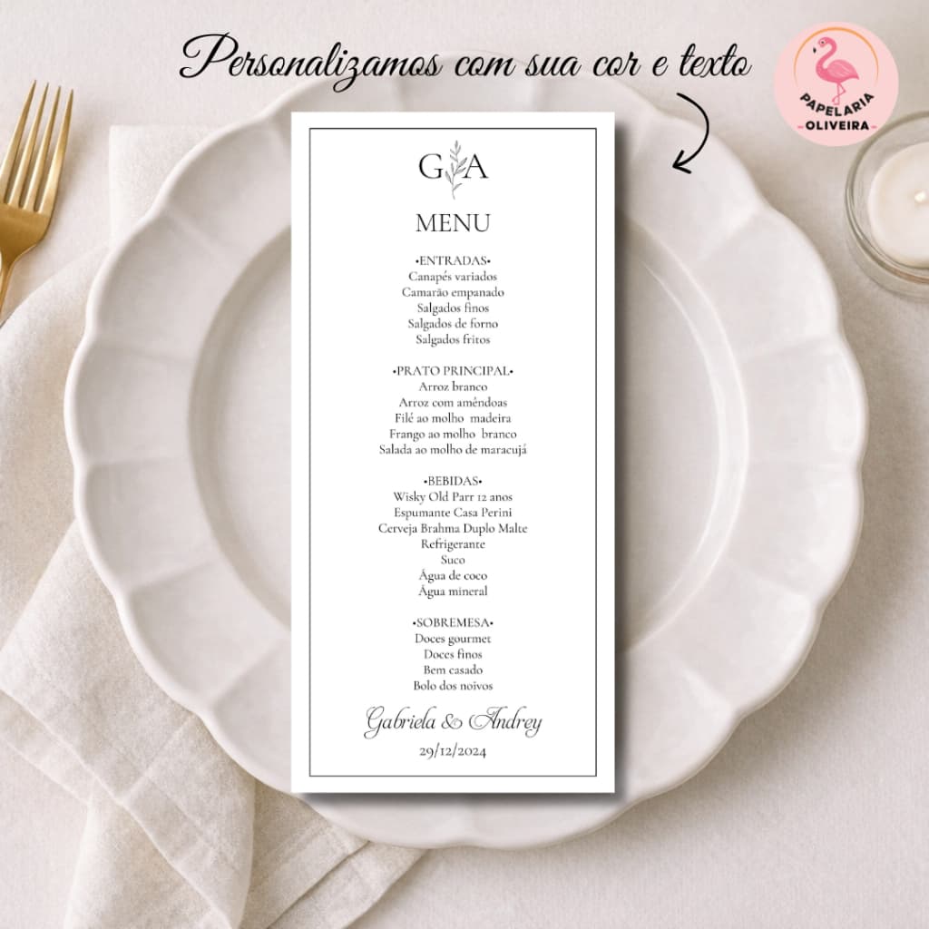 Menu Cardápio Cartão de agradecimentos para casamentos, aniversários e eventos  (Impressão apenas um lado)