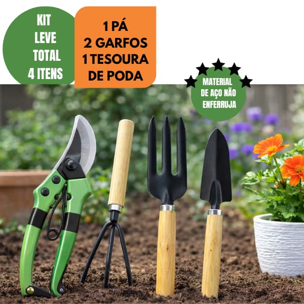 Kit Completo de Jardinagem 4 Peças com Tesoura de Poda conjunto para jardim flor plantas ferramentas para areia adubo