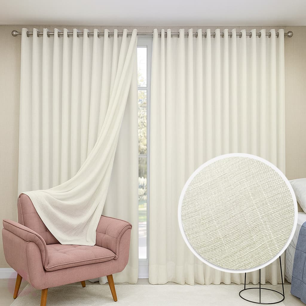 Cortina Voil Gaze De Linho 6,00 x 2,40/ 2,50/ 2,60/ 2,70/ 2,80 C/Forro de Microfibra Varão