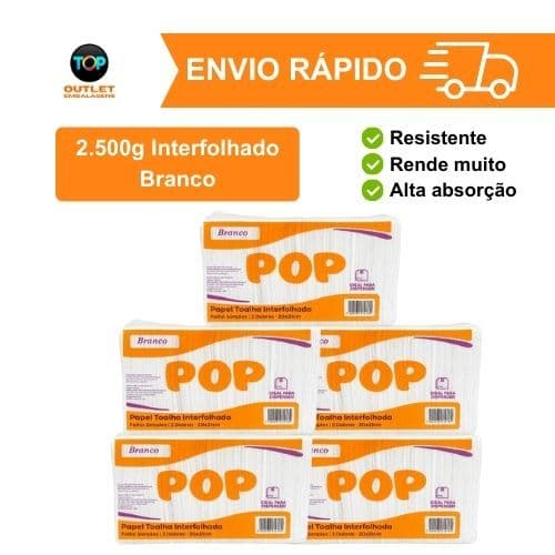 Papel Toalha Interfolha Pop para Dispenser de Banheiro Cozinha Escritório