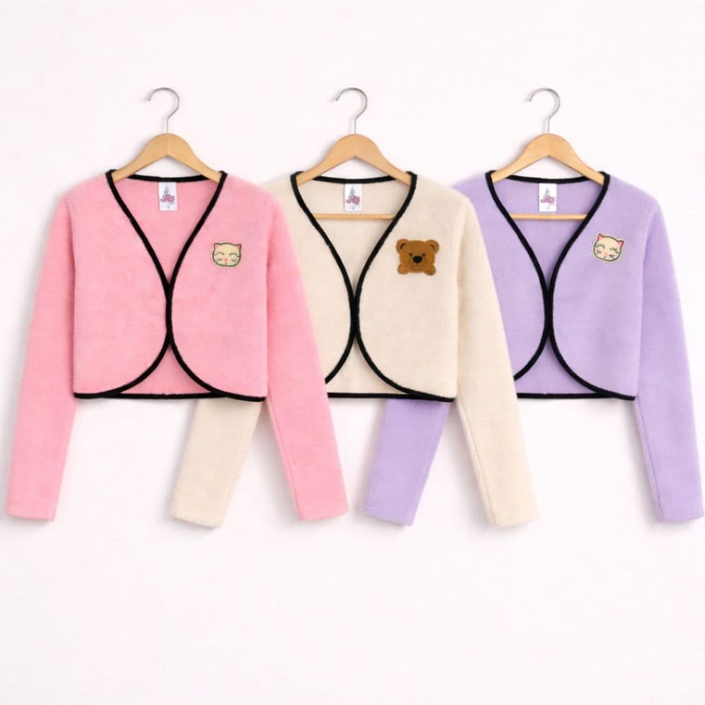 Bolero Infantil Feminino Manga Longa Ted Peluciada com Aplique Fofo Inverno | 04 a 12 Anos