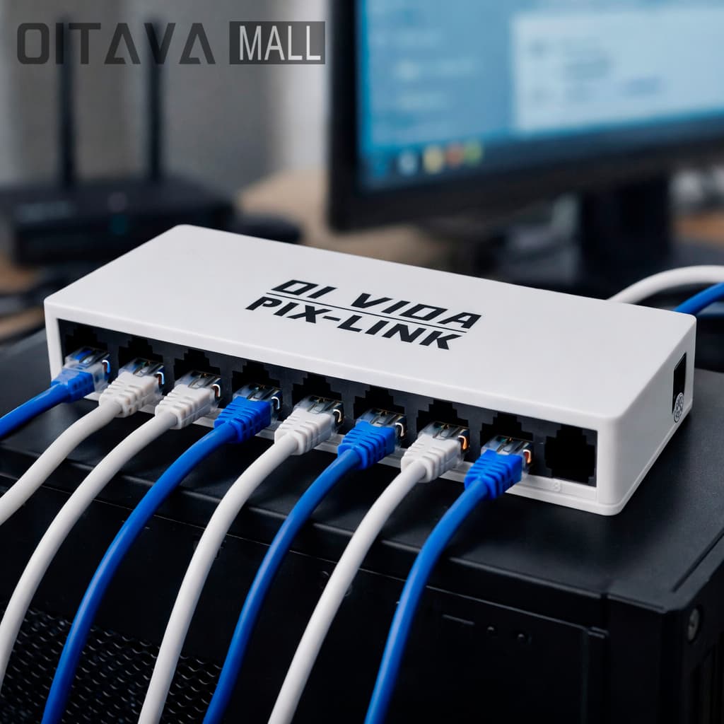 Switch Roteador de Rede 8 Portas 10/100Mbps RJ45 com LED Plug and Play Alta Velocidade